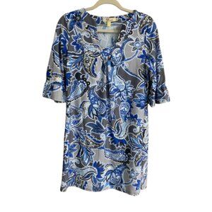 Aryeh Blue Paisley Medium Scoop Neck 3/4 Sleeve Anthropologie Resort Wear Dress